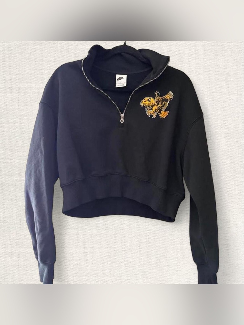 Nike Black Cropped Quarter-Zip Sweatshirt with Yellow Eagle Patch